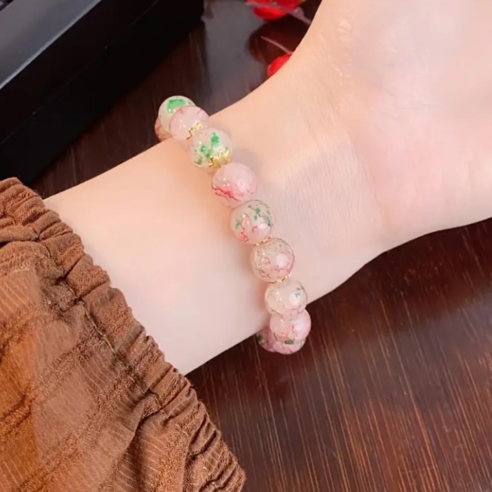 Cherry Blossom Glass Bead Stretch Bracelet - Picture 6 of 6